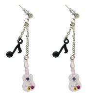 Guitar & Black Musical Note Chain Drop Earrings