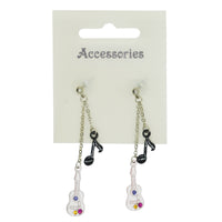 Guitar & Black Musical Note Chain Drop Earrings