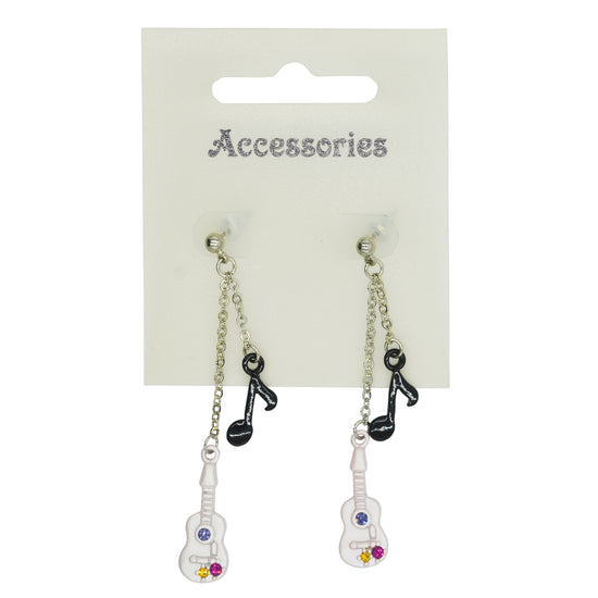 Guitar & Black Musical Note Chain Drop Earrings