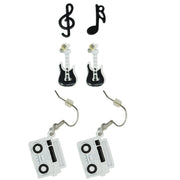 Electric Guitar with Diamante Stones Studs, Musical Notes Studs & Boombox Earrings on a Card