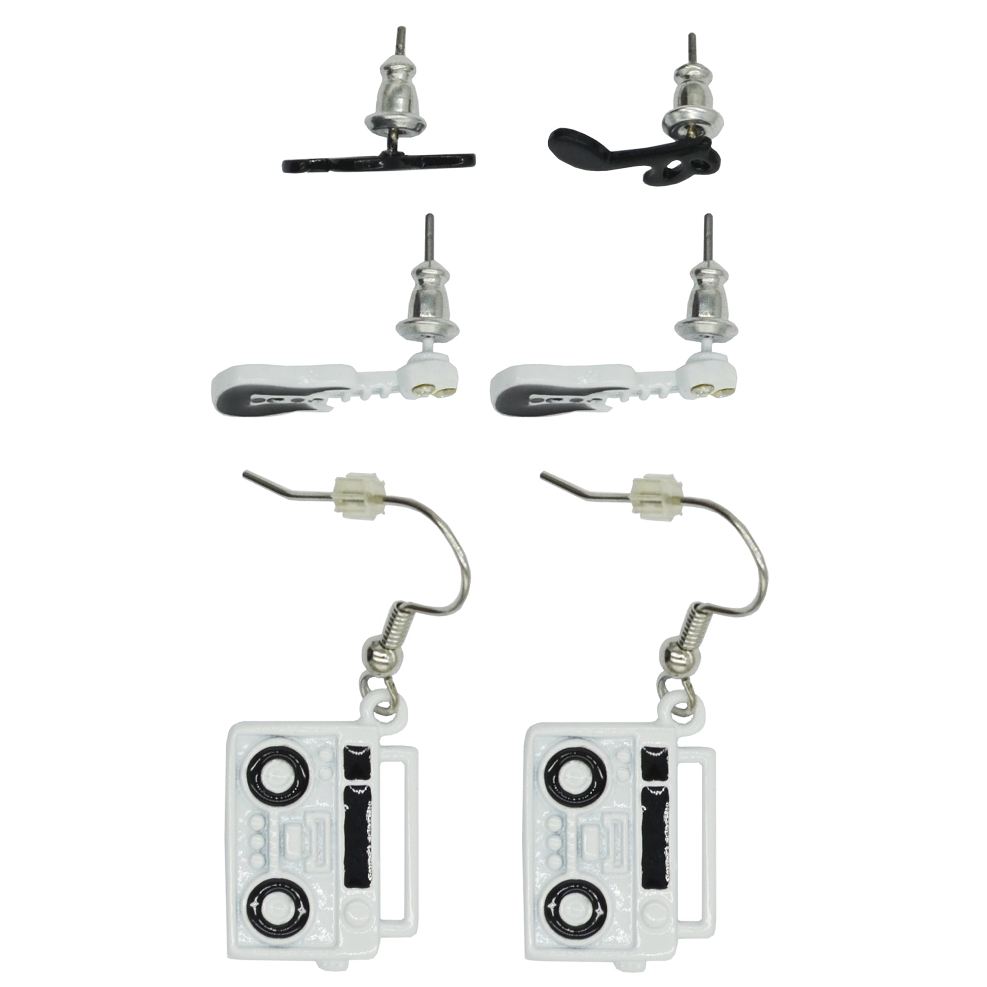 Electric Guitar, Musical Notes Studs & Boombox Earrings