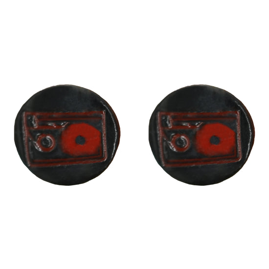 Black & Red Cassette Stud Earrings