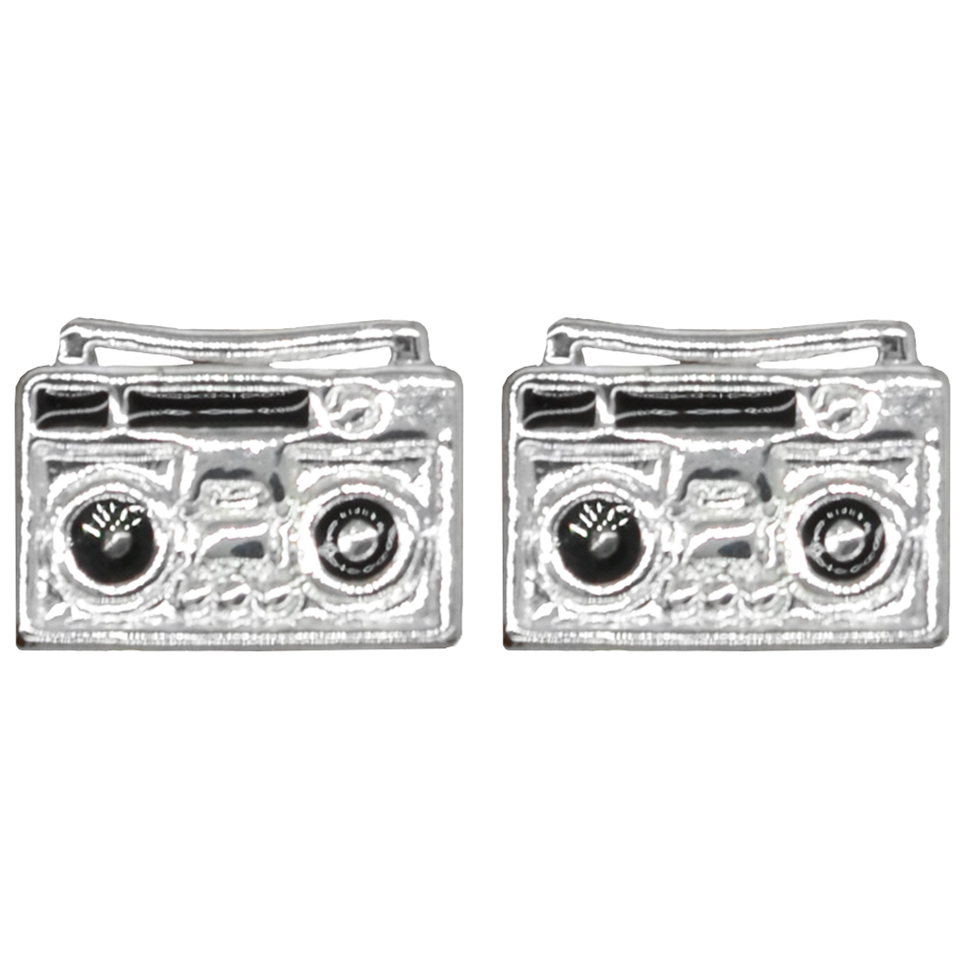 Silver & Black Boombox Stud Earrings