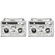 Silver & Black Boombox Stud Earrings