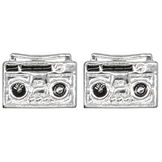 Silver & Black Boombox Stud Earrings