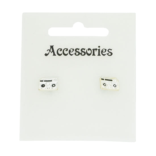 Silver & Black Boombox Stud Earrings