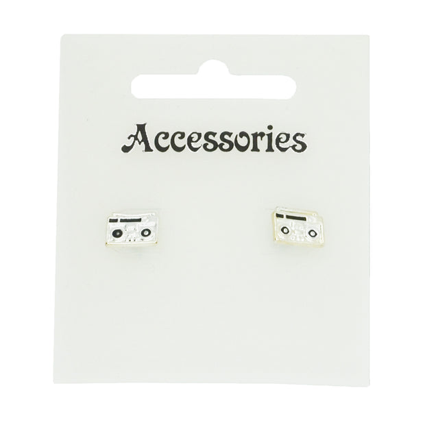 Silver & Black Boombox Stud Earrings