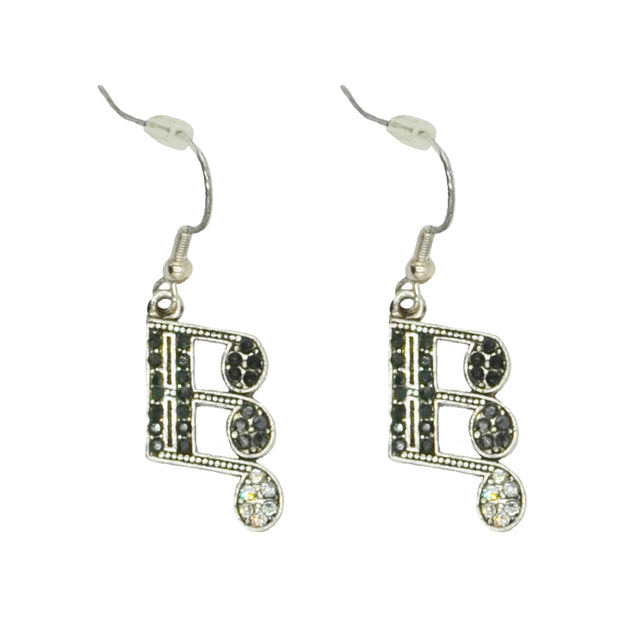 Musical Note Earrings with Diamante Stones