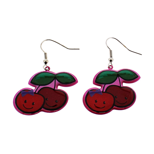 Cherry Earrings With Smiley Faces