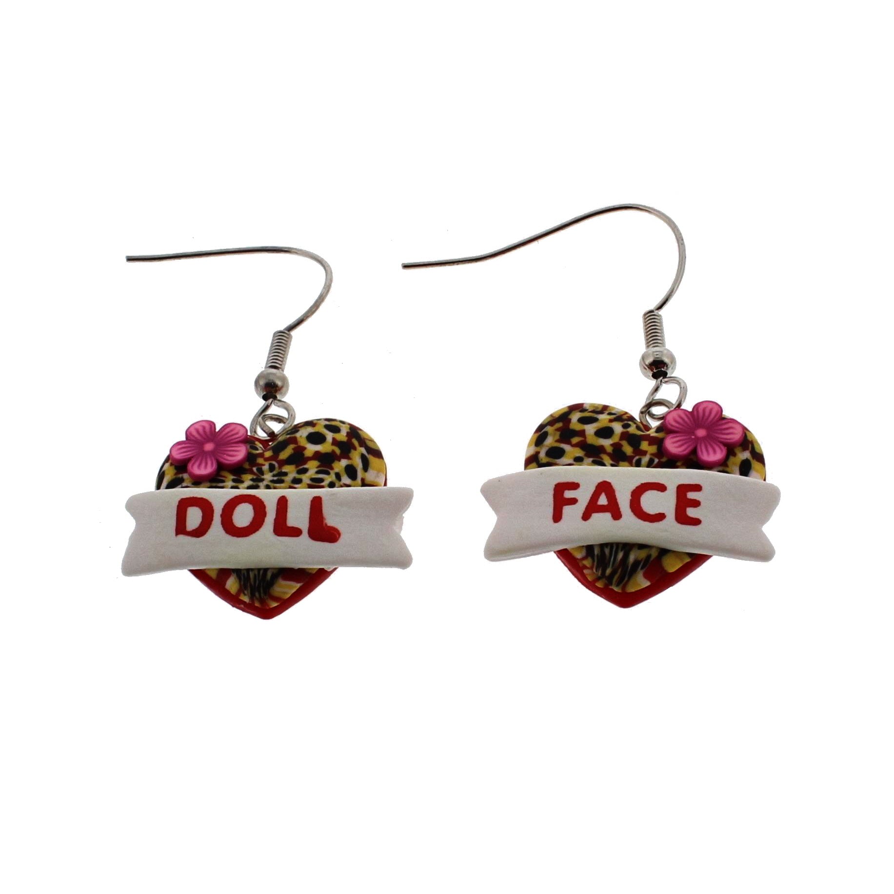 Doll Face Leopard Heart Earrings