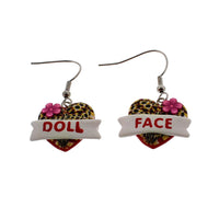 Doll Face Leopard Heart Earrings