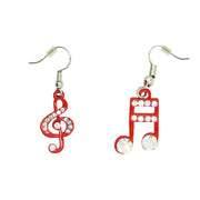 Red Treble Clef with Diamante Stones & Red Musical Note with Diamante Stones Earrings