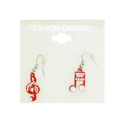 Red Treble Clef with Diamante Stones & Red Musical Note with Diamante Stones Earrings
