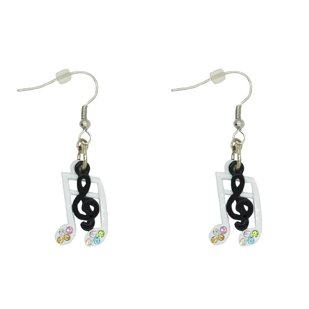 Multi Colour Diamante Stones Musical Note with Treble Clef Earrings