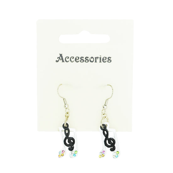 Diamante Stones Musical Note Earrings