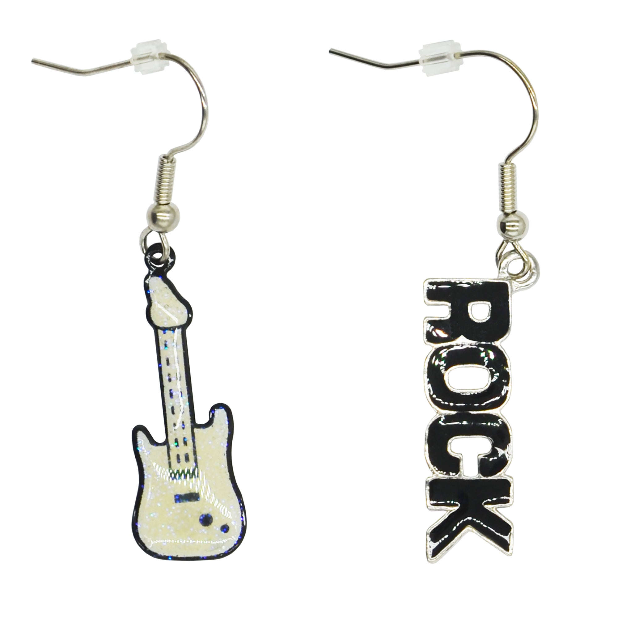 Black Rock & White Electric Guitar Earrings