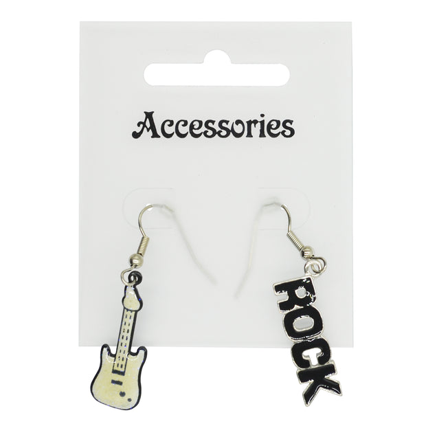 Black Rock & White Electric Guitar Earrings