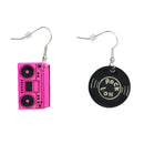 Fuchsia Boombox & Black Record Earrings
