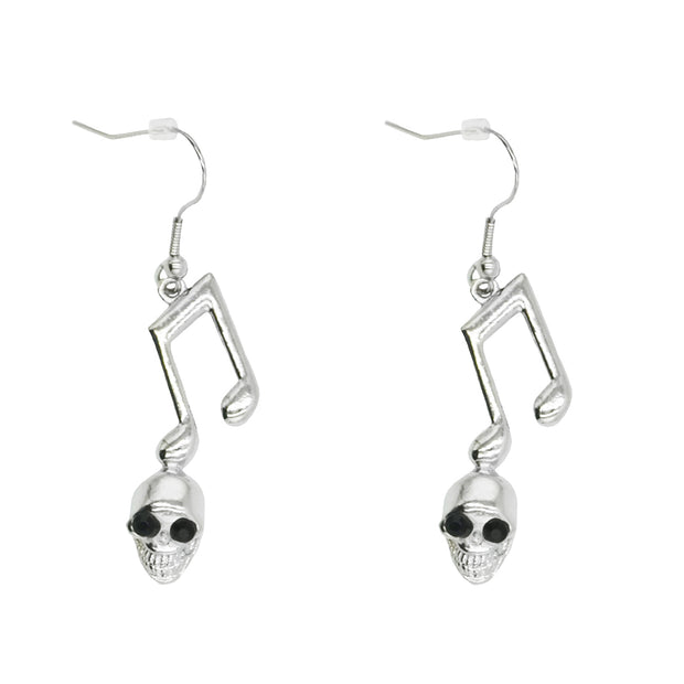 Musical Note Earrings with Black Diamante Stone Eyed Skulls