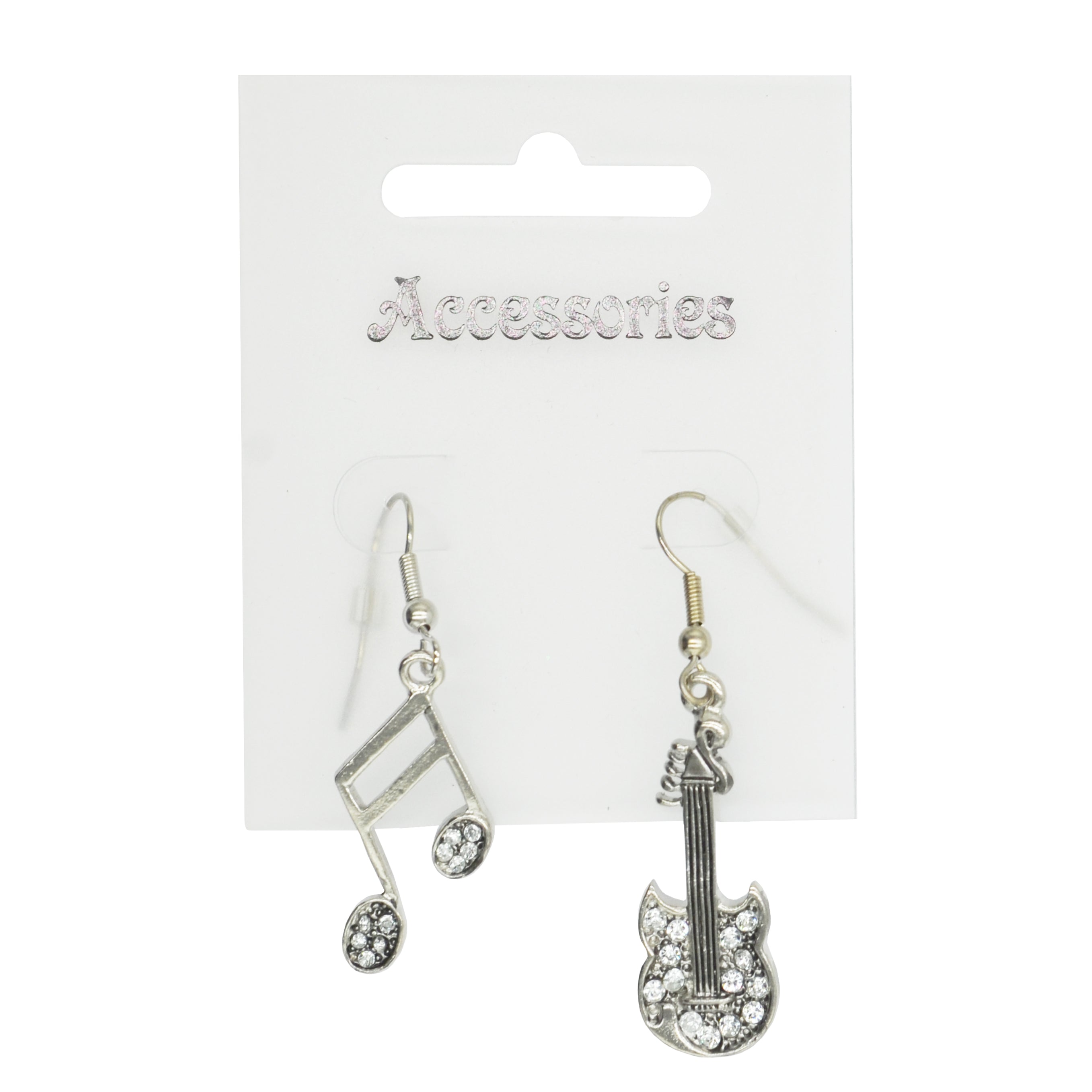 Electric Guitar & Musical Note Earrings with Diamante Stones