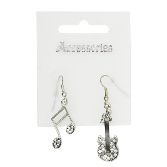Electric Guitar & Musical Note Earrings with Diamante Stones