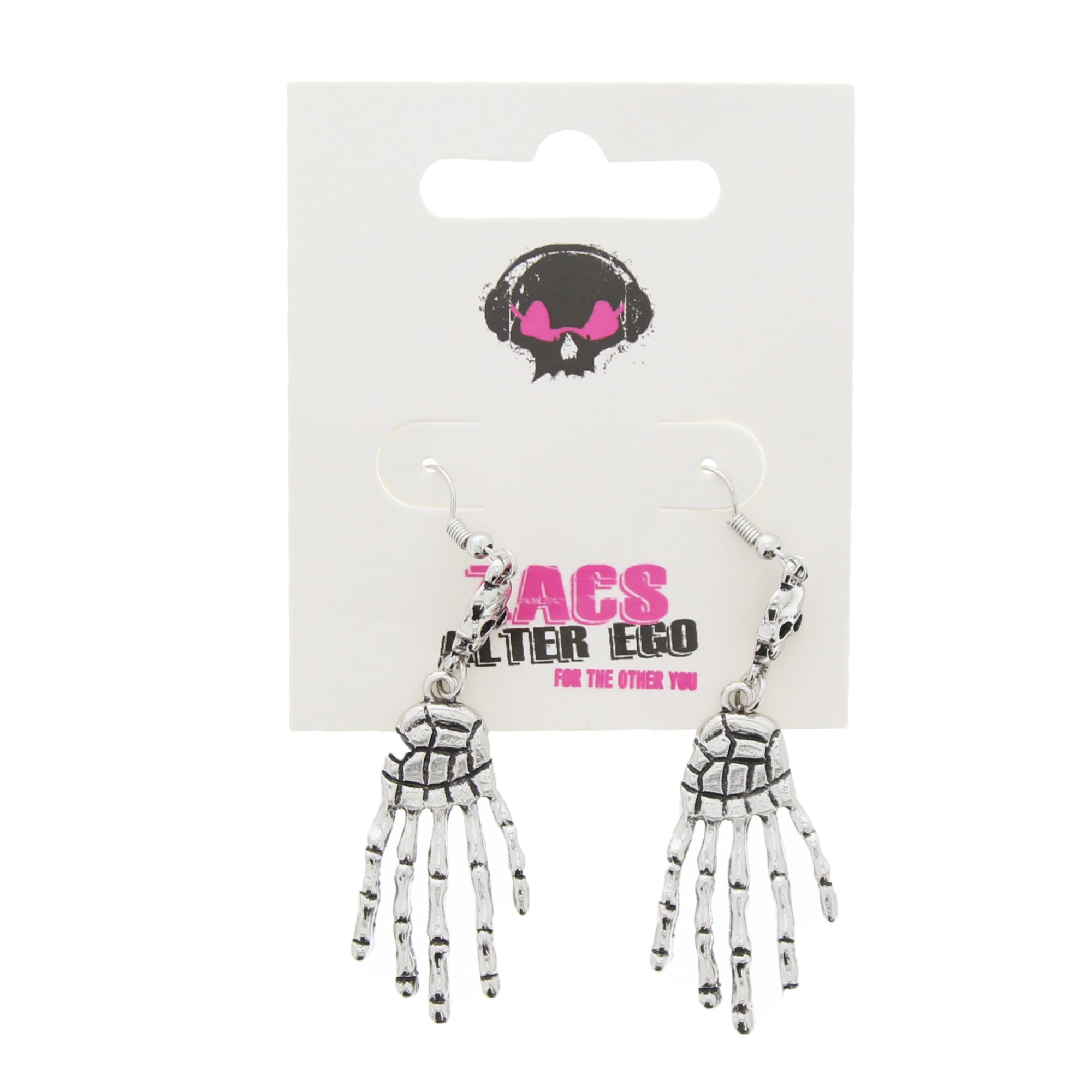 Hanging Skeleton Hands off Skulls Earrings