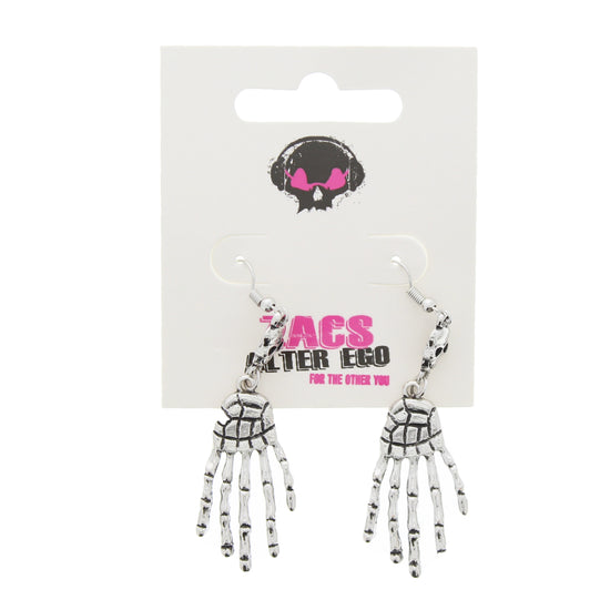 Hanging Skeleton Hands off Skulls Earrings