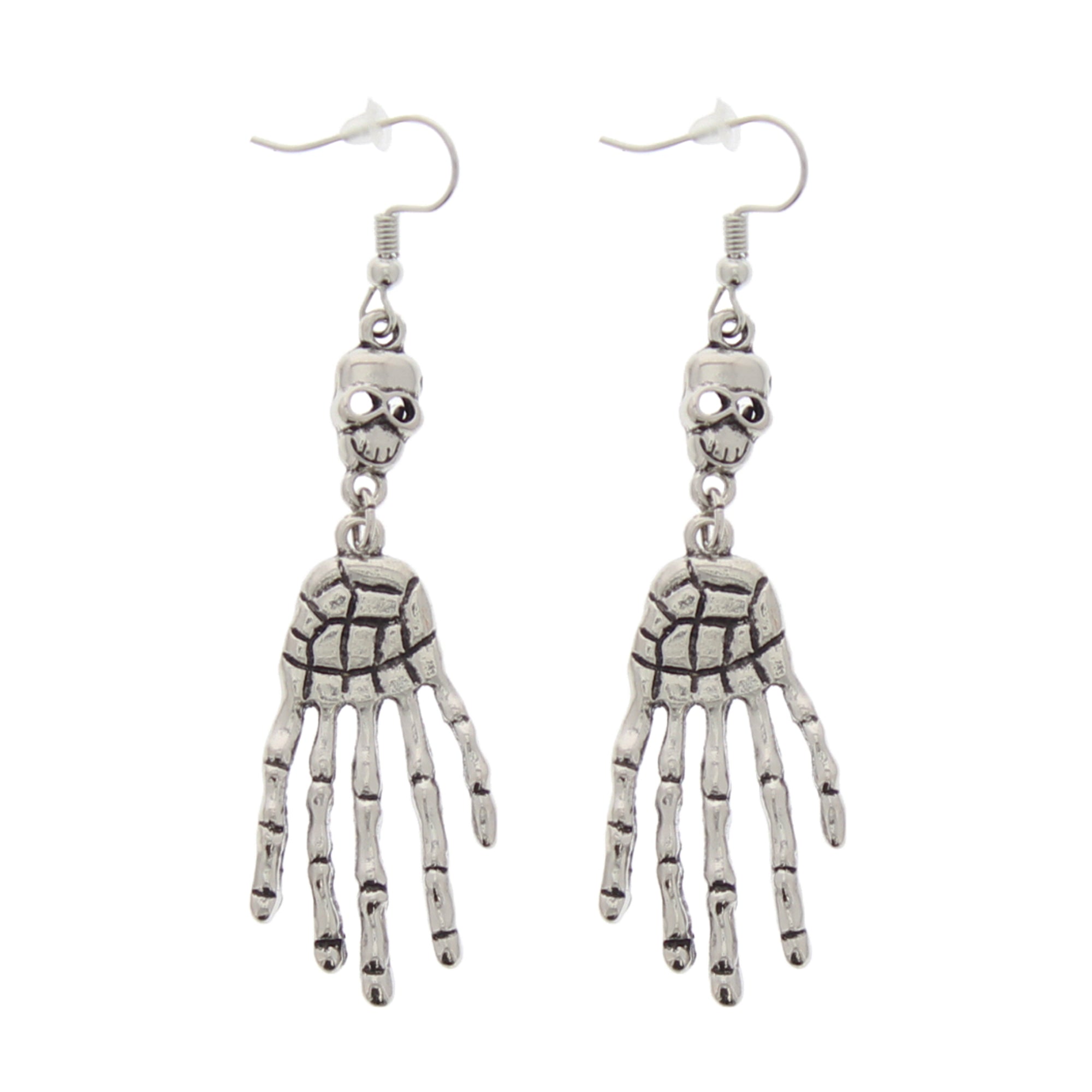 Hanging Skeleton Hands off Skulls Earrings