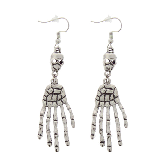 Hanging Skeleton Hands off Skulls Earrings