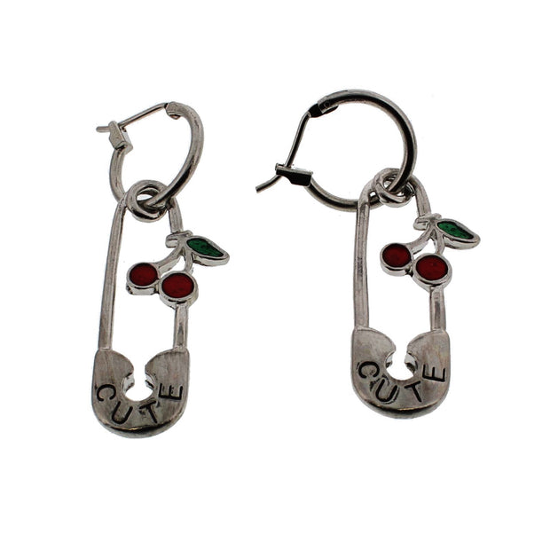 Large Safety Pin Earrings with Cherries