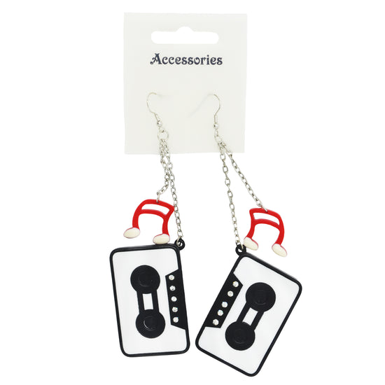 Black & White Cassette Chain Drop Earrings