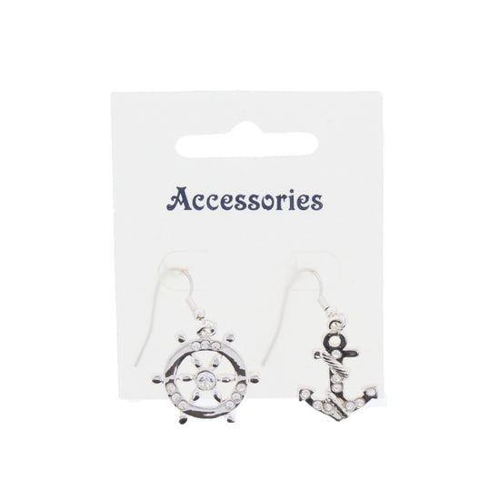 Encrusted Anchor & Wheel Earrings