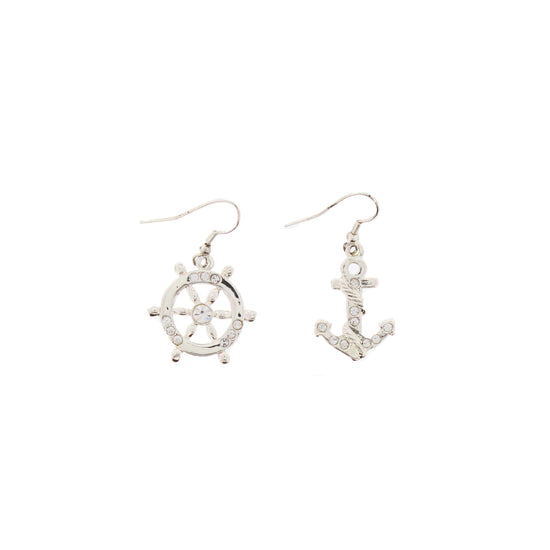 Encrusted Anchor & Wheel Earrings