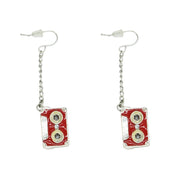 Red Cassette Chain Drop Earrings with Diamante Stones