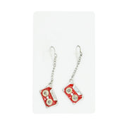 Red Cassette Chain Drop Earrings with Diamante Stones