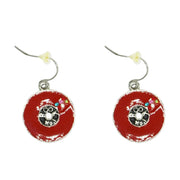 Red Record Earrings with Multicolour Diamante Stones