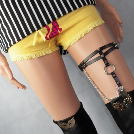 Spike Studs PU Leg Garter with Chain & Clip On Braces