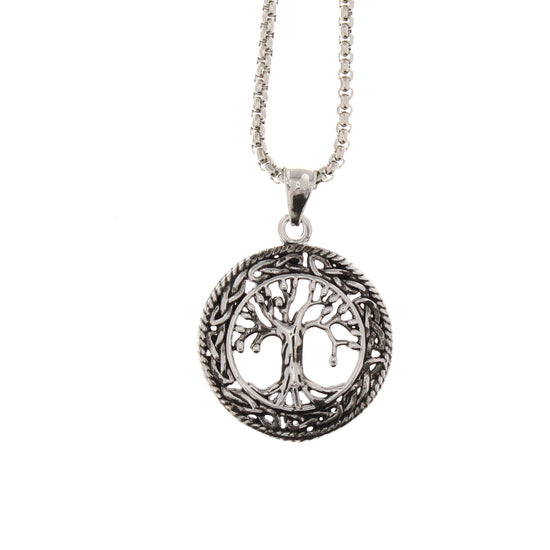 Tree Of Life Pendant on Rhodium Chain Necklace