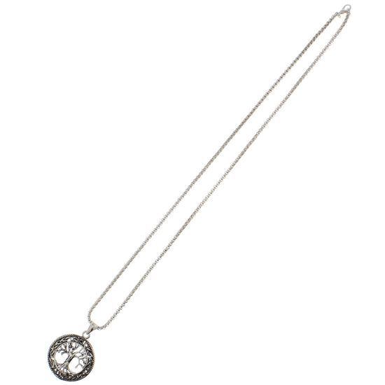Tree Of Life Pendant on Rhodium Chain Necklace