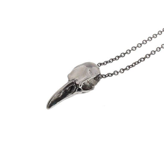 3D Raven Skull Pendant on Gun Metal Necklace