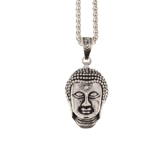 3D Buddha on Rhodium Necklace