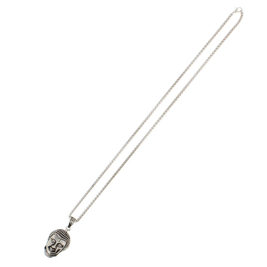3D Buddha on Rhodium Necklace