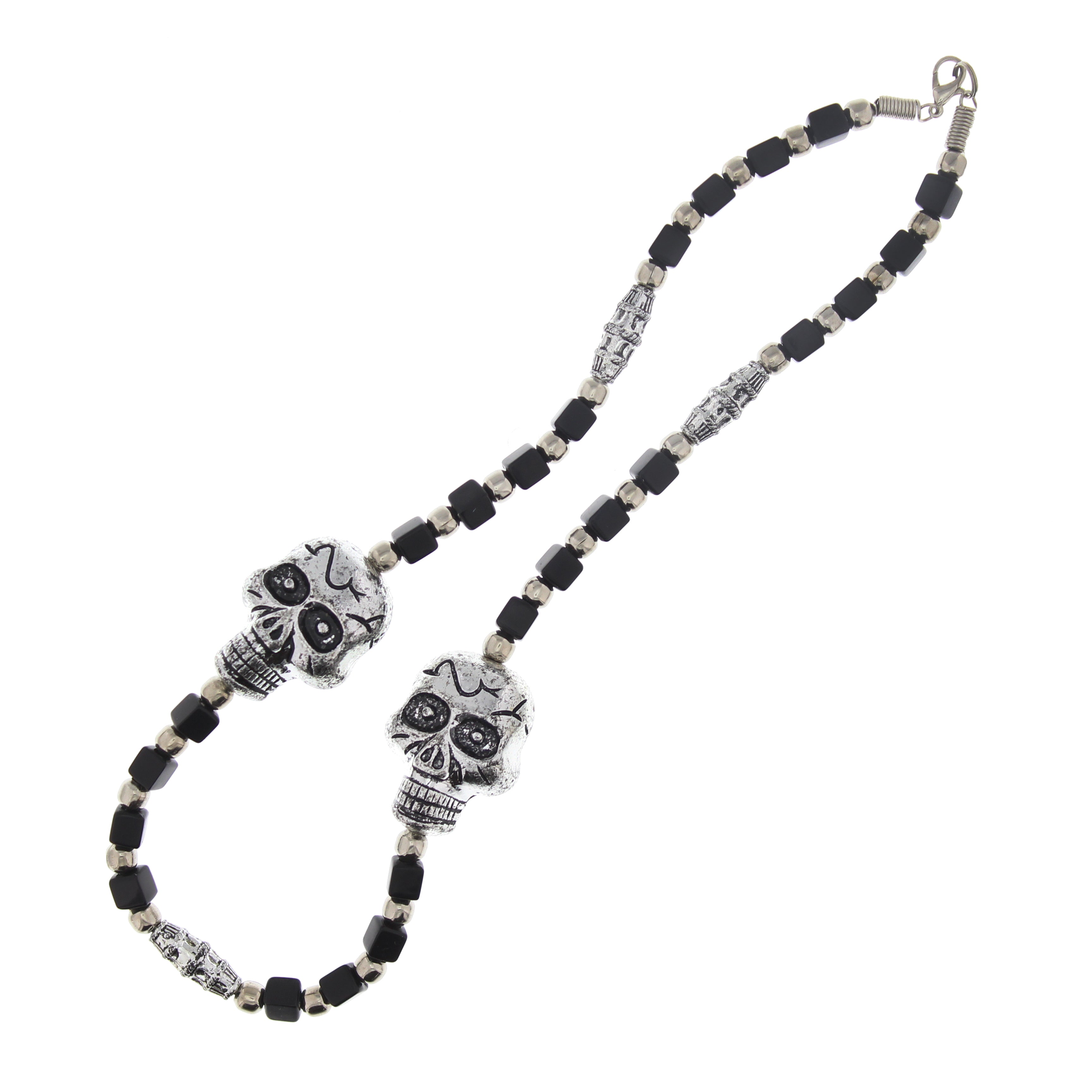 Double Suger Skull Bead & Cube Necklace