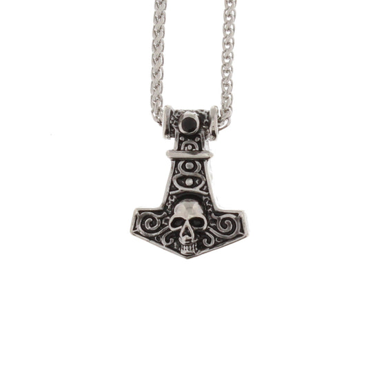 Thors Hammer Pendant with Skull Necklace
