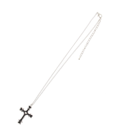 Black & Silver Heart Themed Cross on 40cm Chain