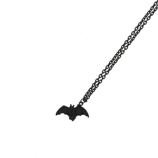 Black Bat on Black Chain Necklace