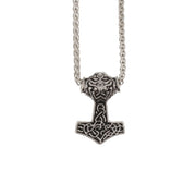 Thors Hammer Pendant on Rhodium Metal Chain Necklace