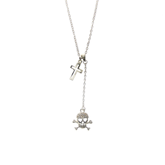 Diamonte Skull and Crossbone and Cross Necklace