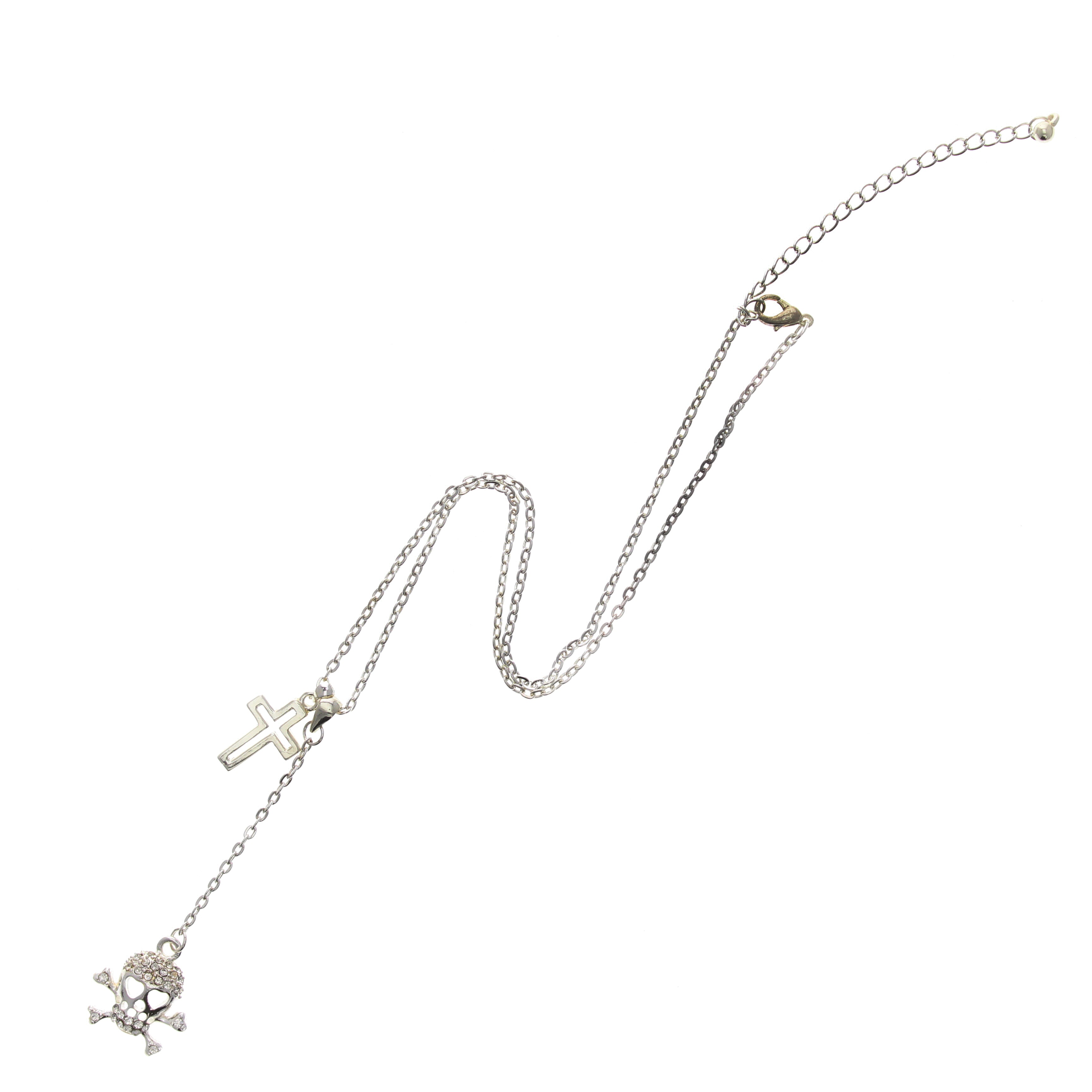 Diamonte Skull and Crossbone and Cross Necklace
