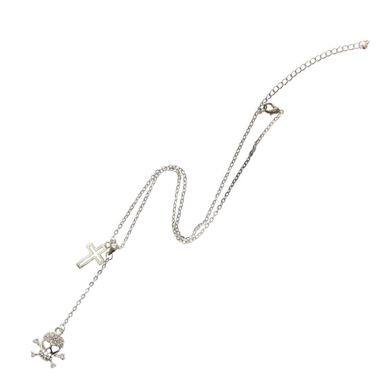 Diamonte Skull and Crossbone and Cross Necklace